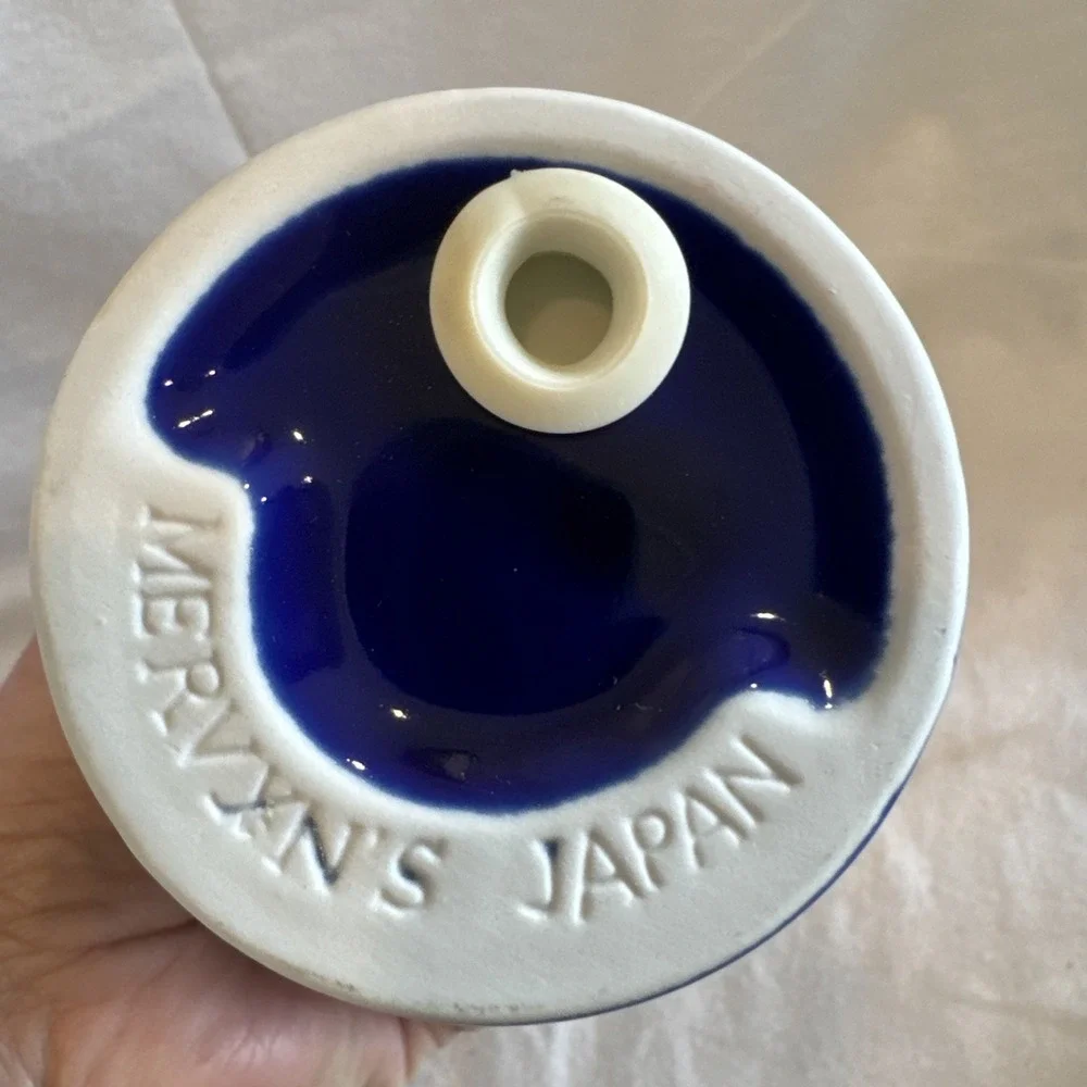 Vtg Cobalt Blue Ceramic Cylinder Salt & Pepper Shakers Mervyns Japan 4